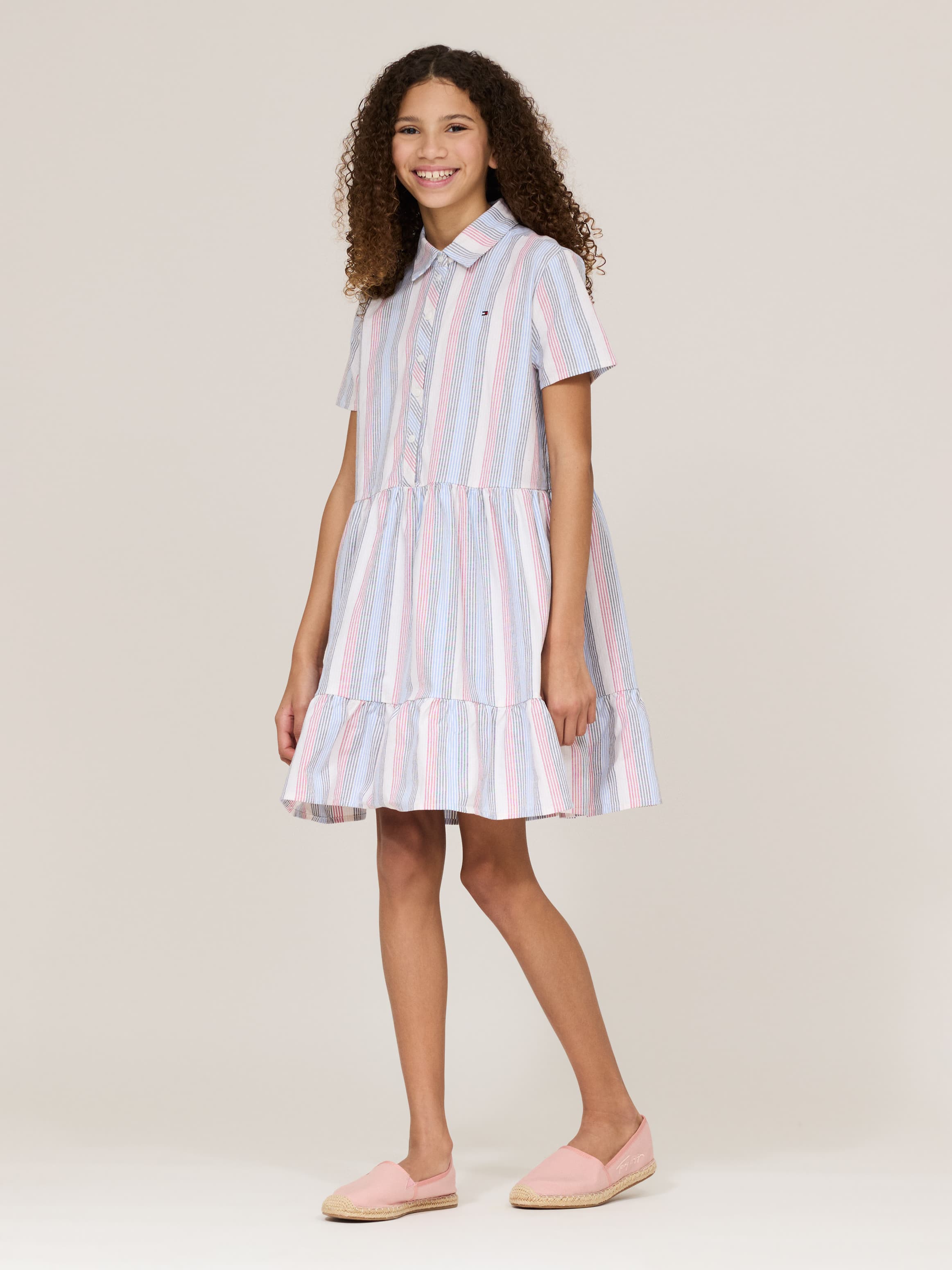 Striped Short Sleeves Shirt Dress
