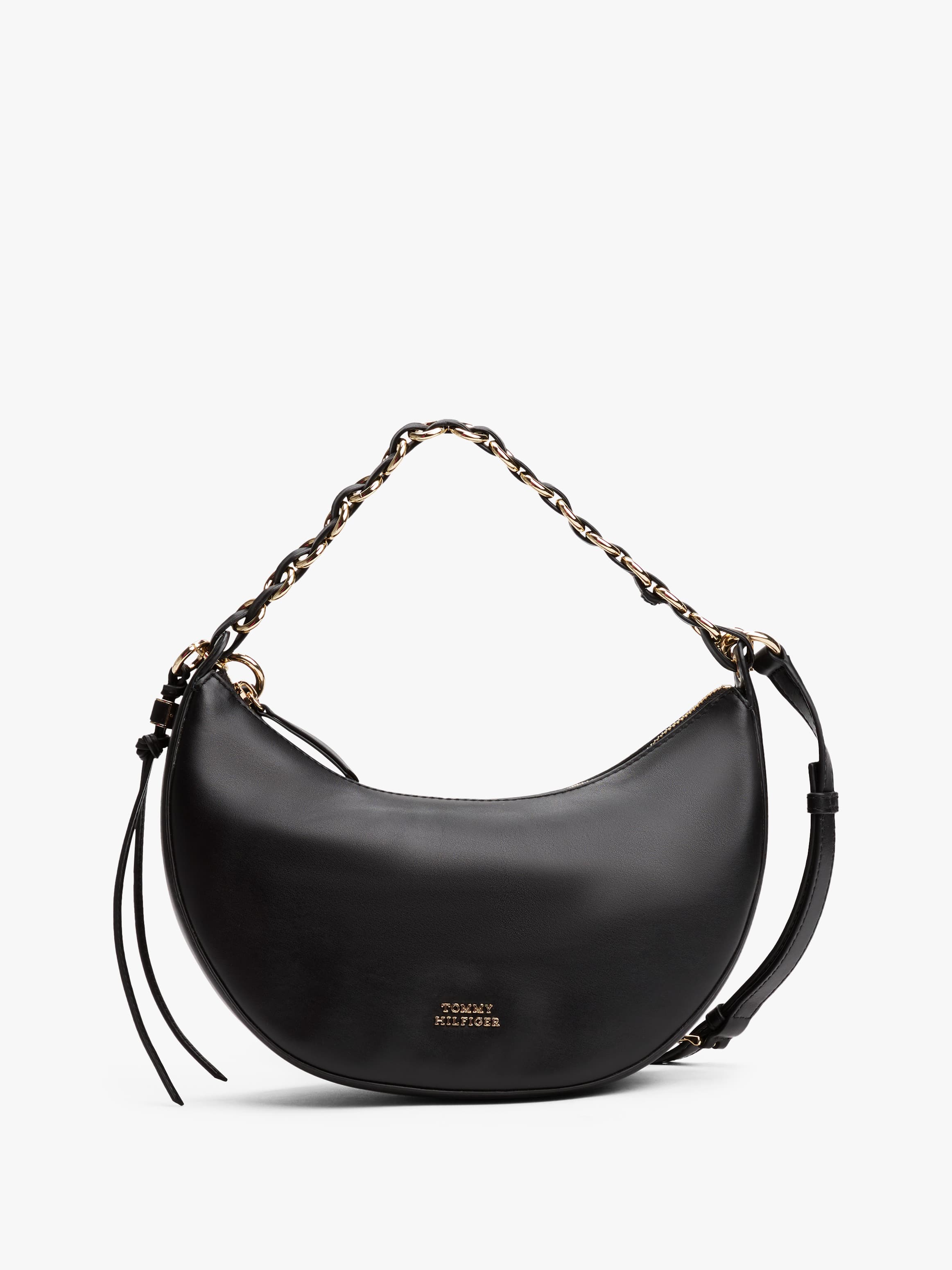 Logo Leather Crescent Crossbody Bag