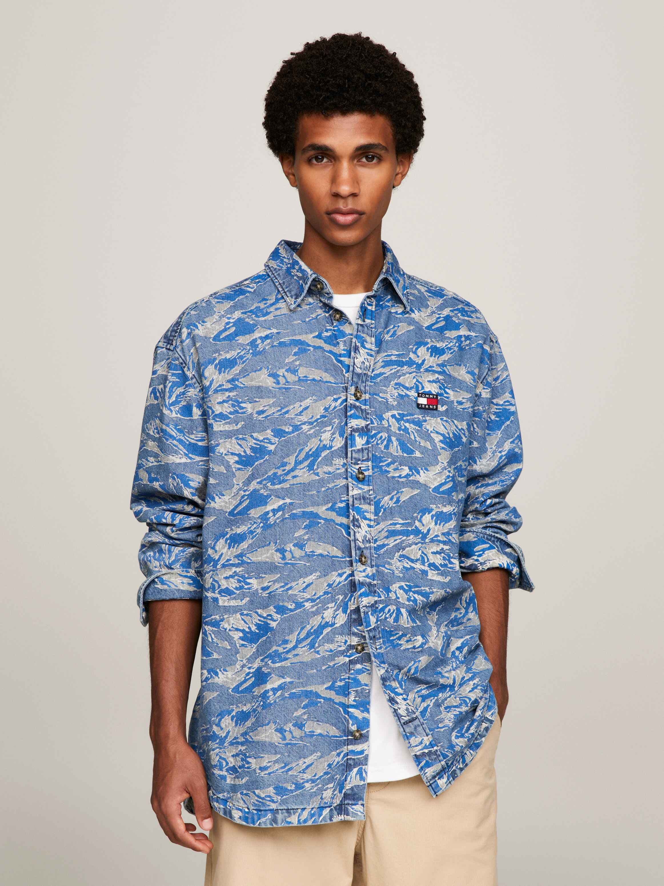 Tiger Camo Print Oversized Denim Shirt