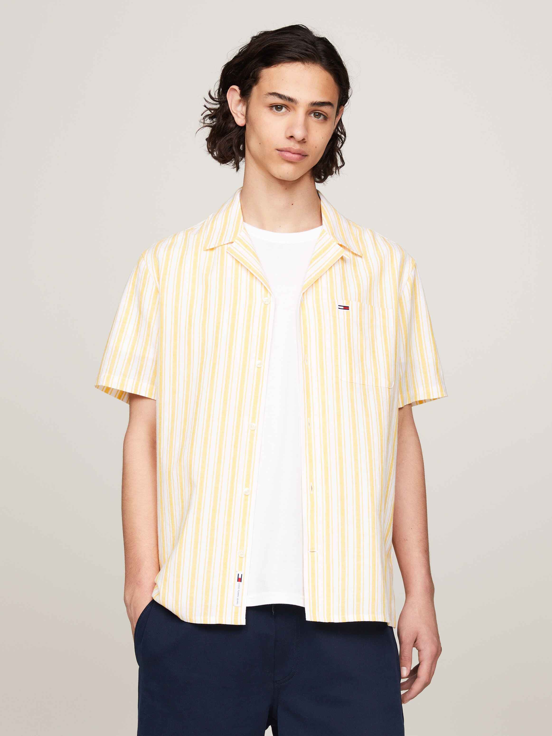 Stripe Camp Collar Short Sleeve Shirt