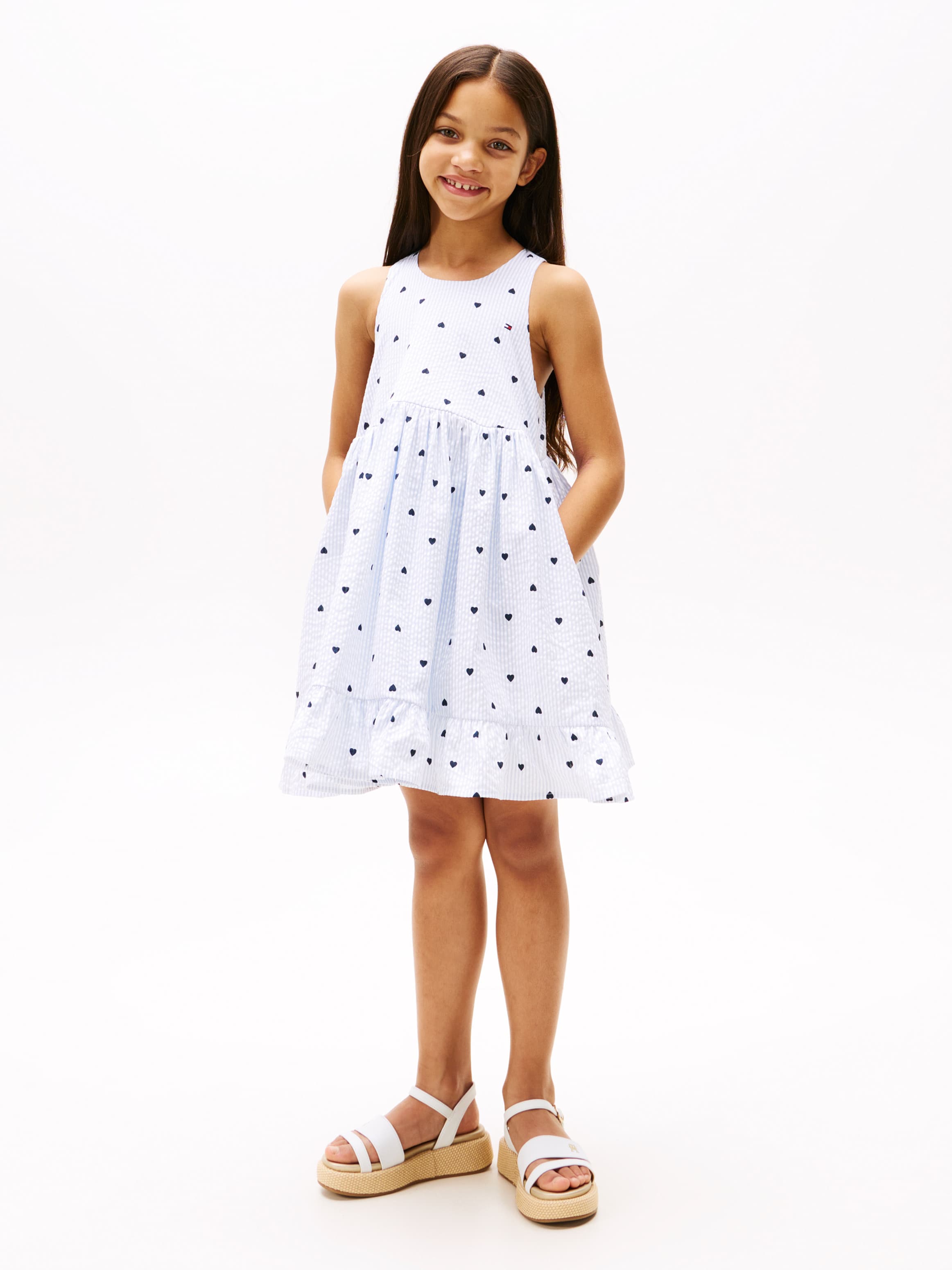 Heart Print Seersucker Sleeveless Dress