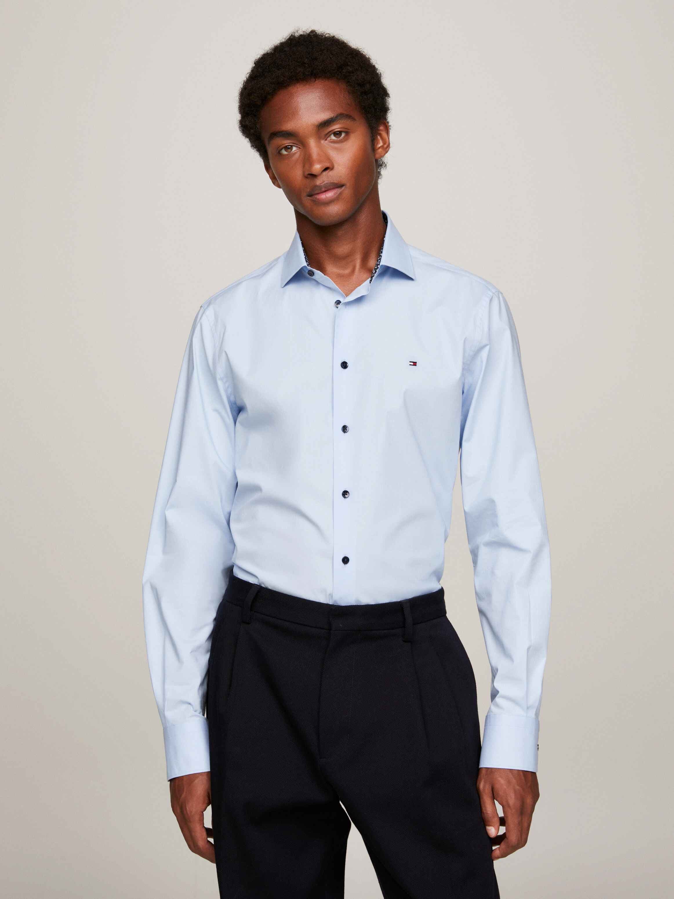 Contrast Collar Slim Fit Poplin Shirt