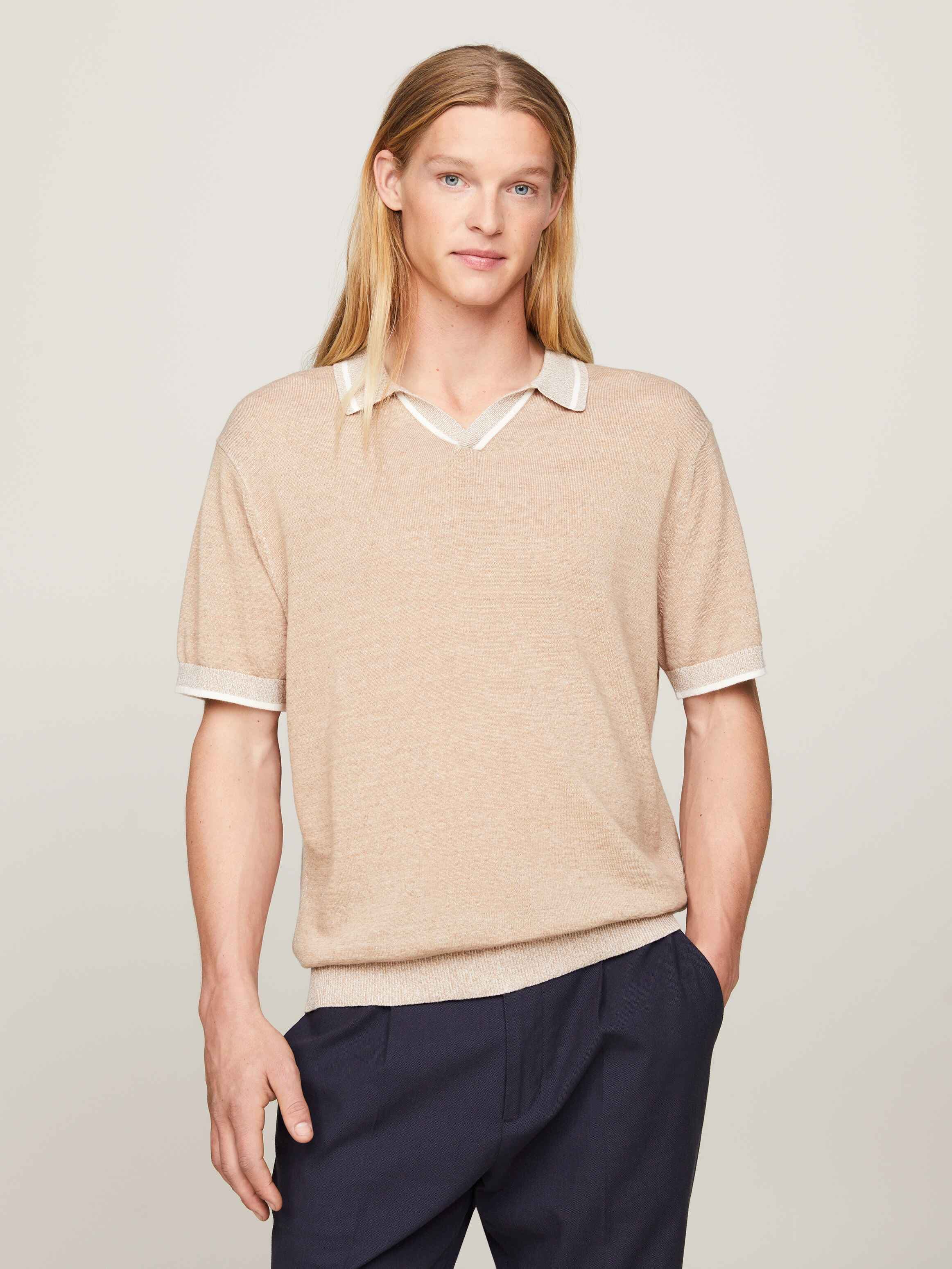 Tipped V-Neck Relaxed Knit Polo