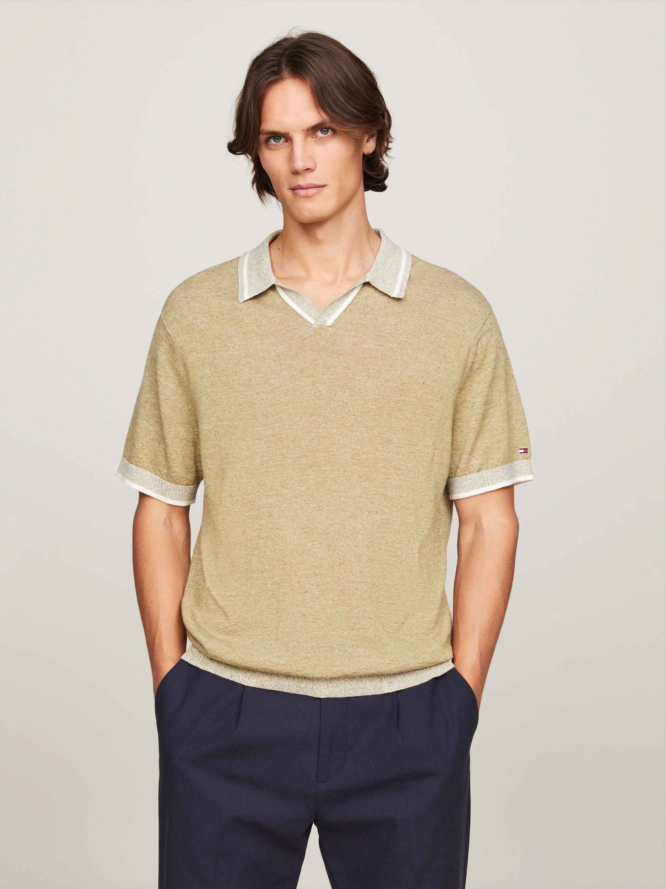 Tipped V-Neck Relaxed Knit Polo