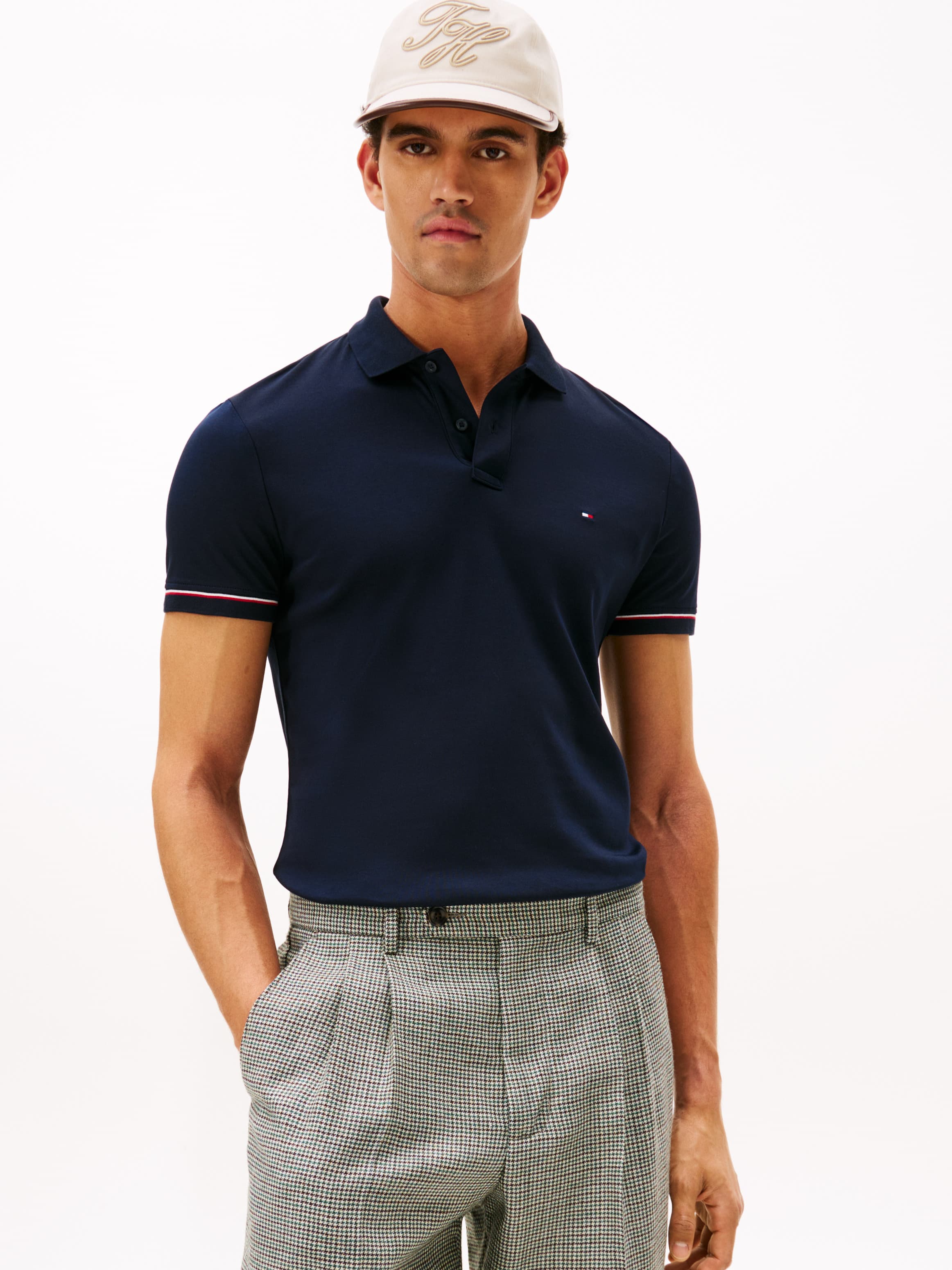 Liquid Cotton Red White and Blue Cuff Short Sleeve Polo T-Shirt