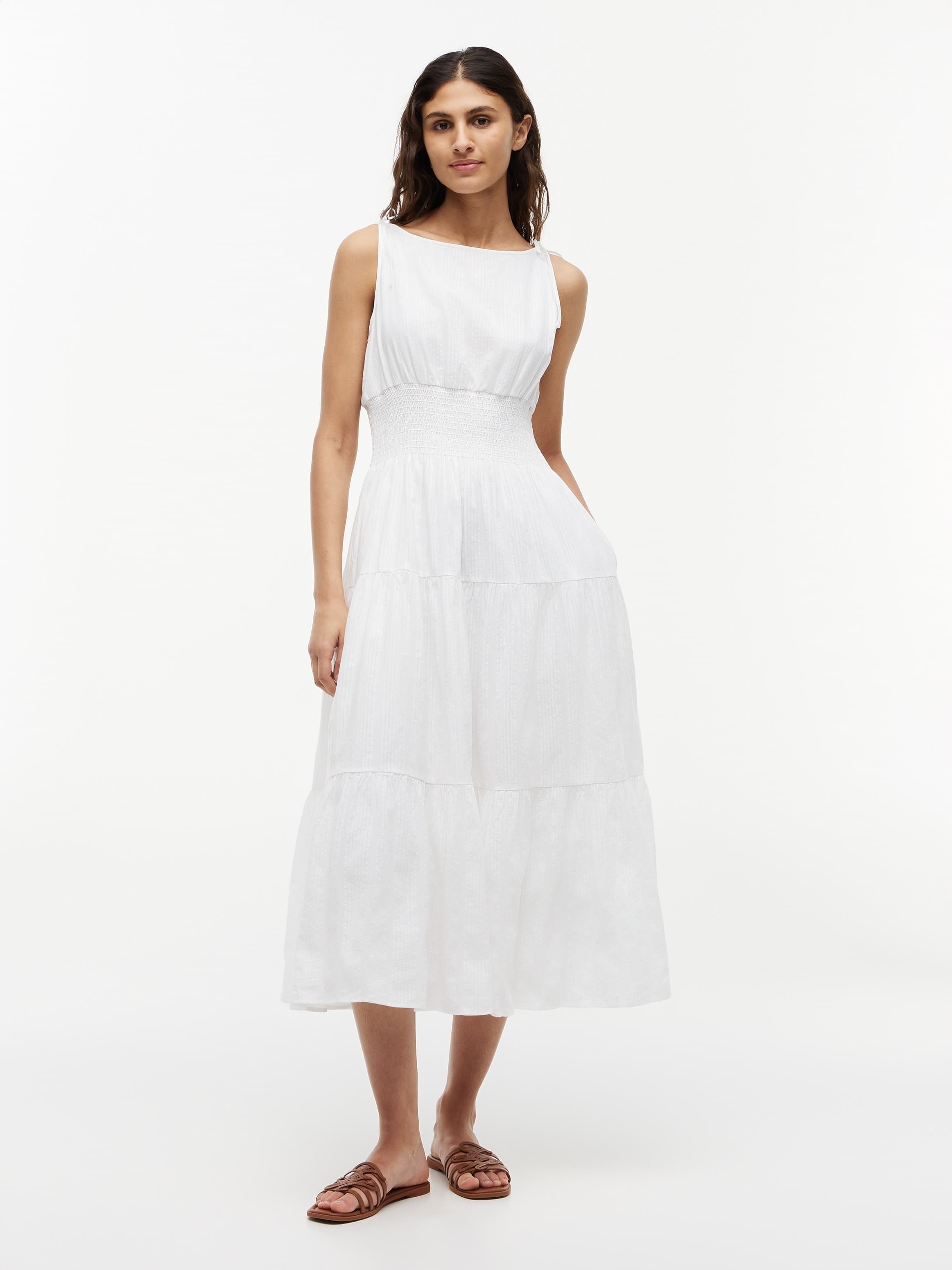 Self-Tie Strap Smock Midi Dress