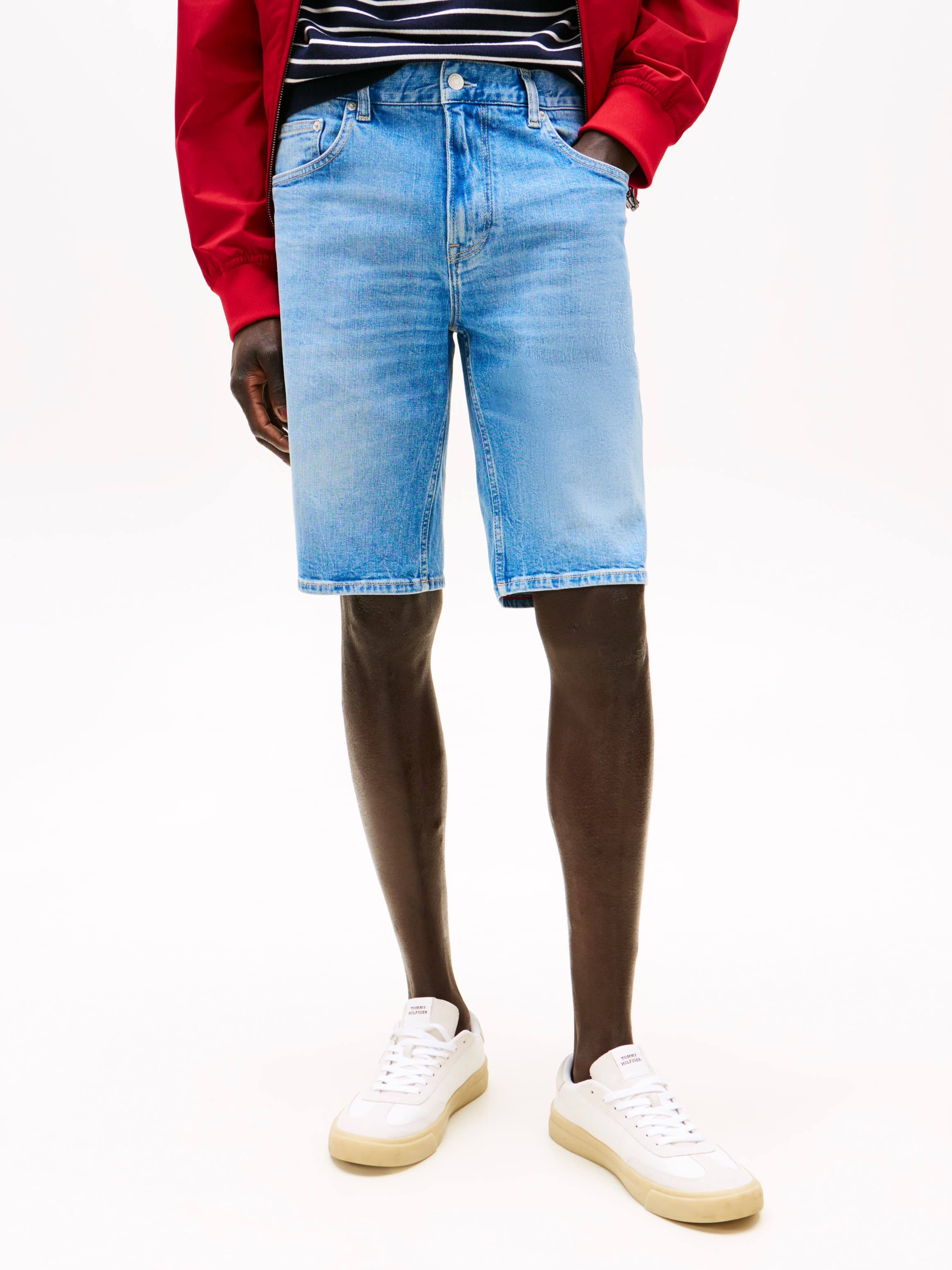 Whiskered Slim Denim Shorts