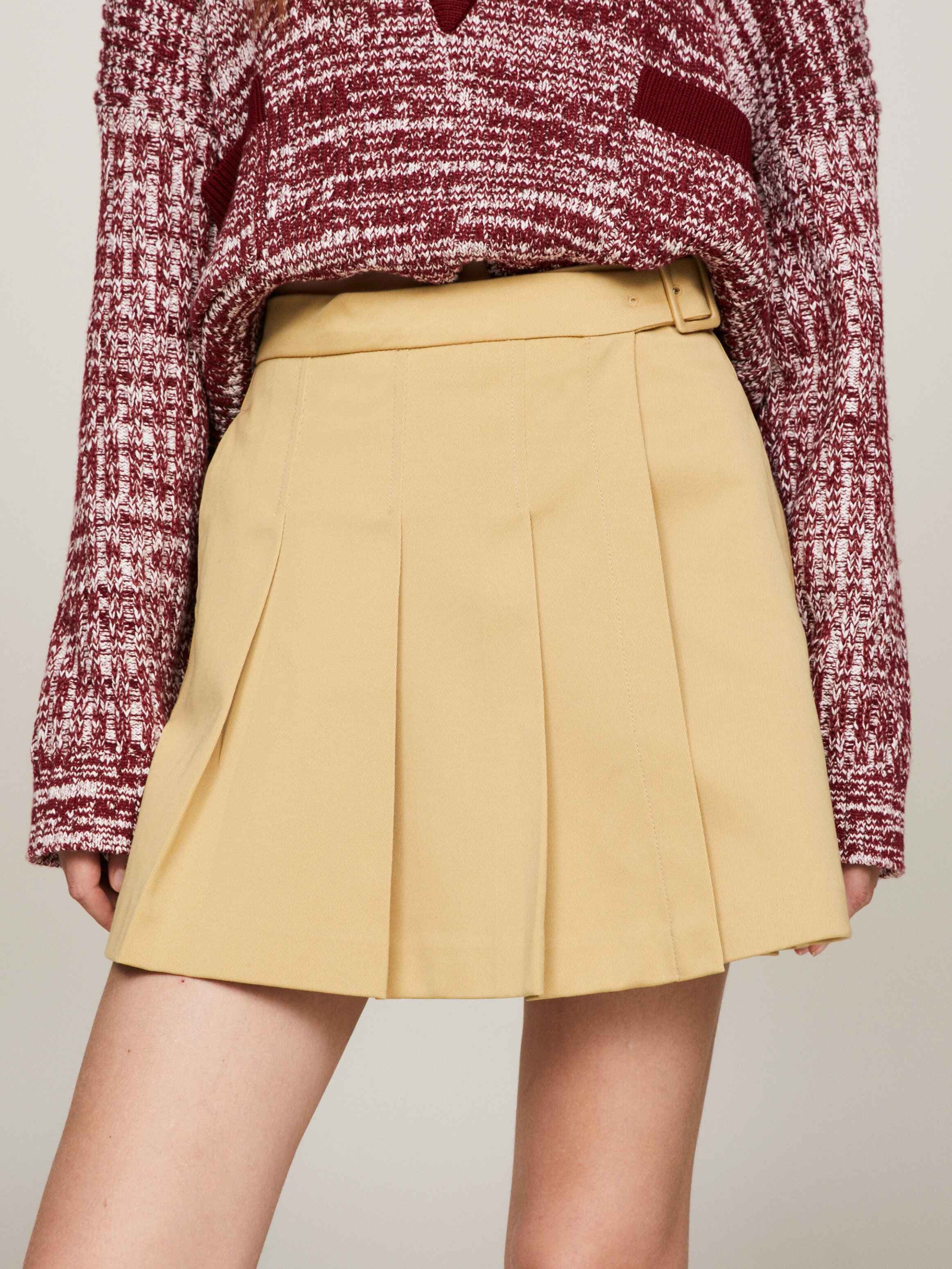 Flare Pleated Belted Chino Mini Skirt