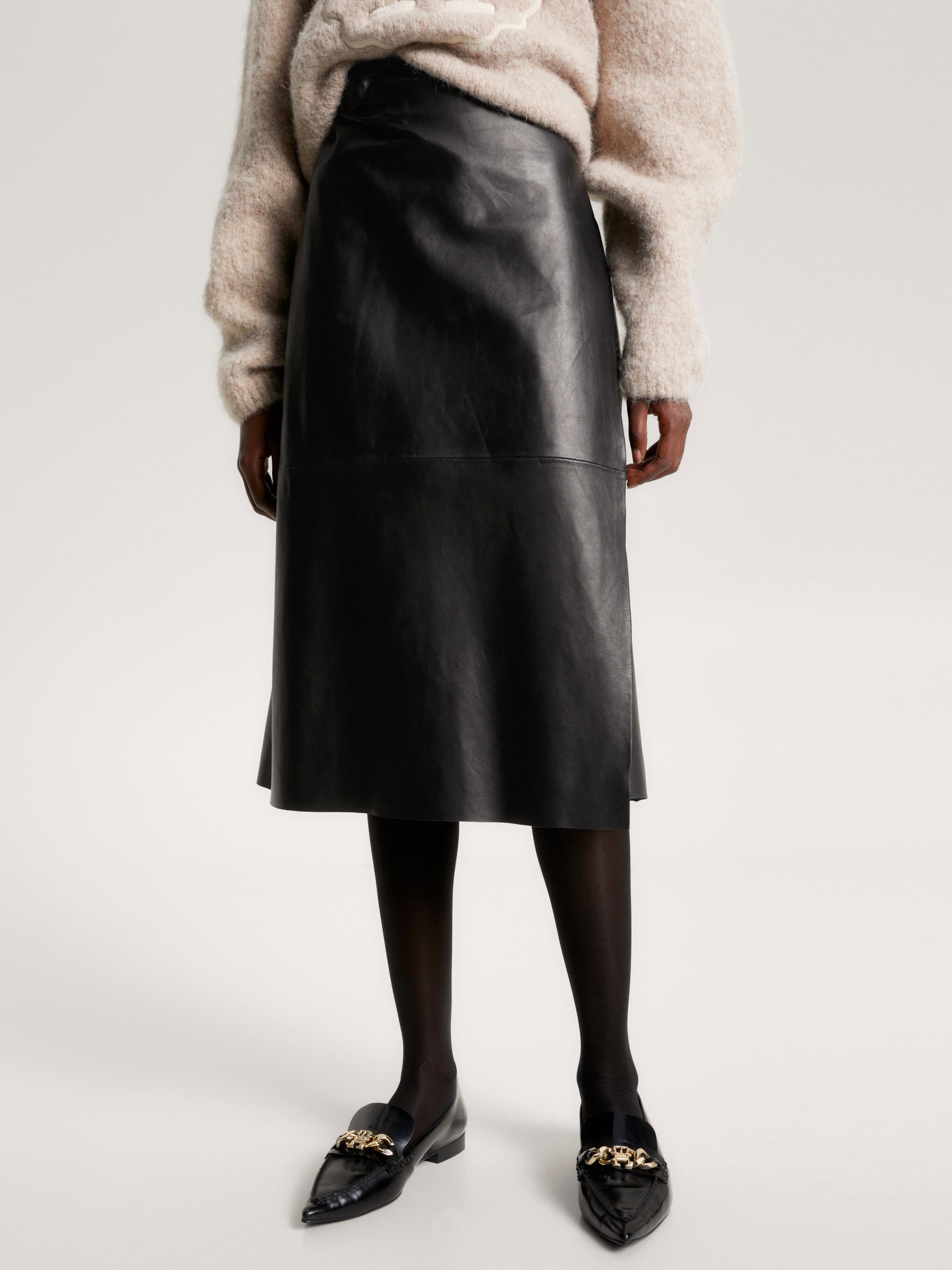 Leather Wrap Midi Skirt