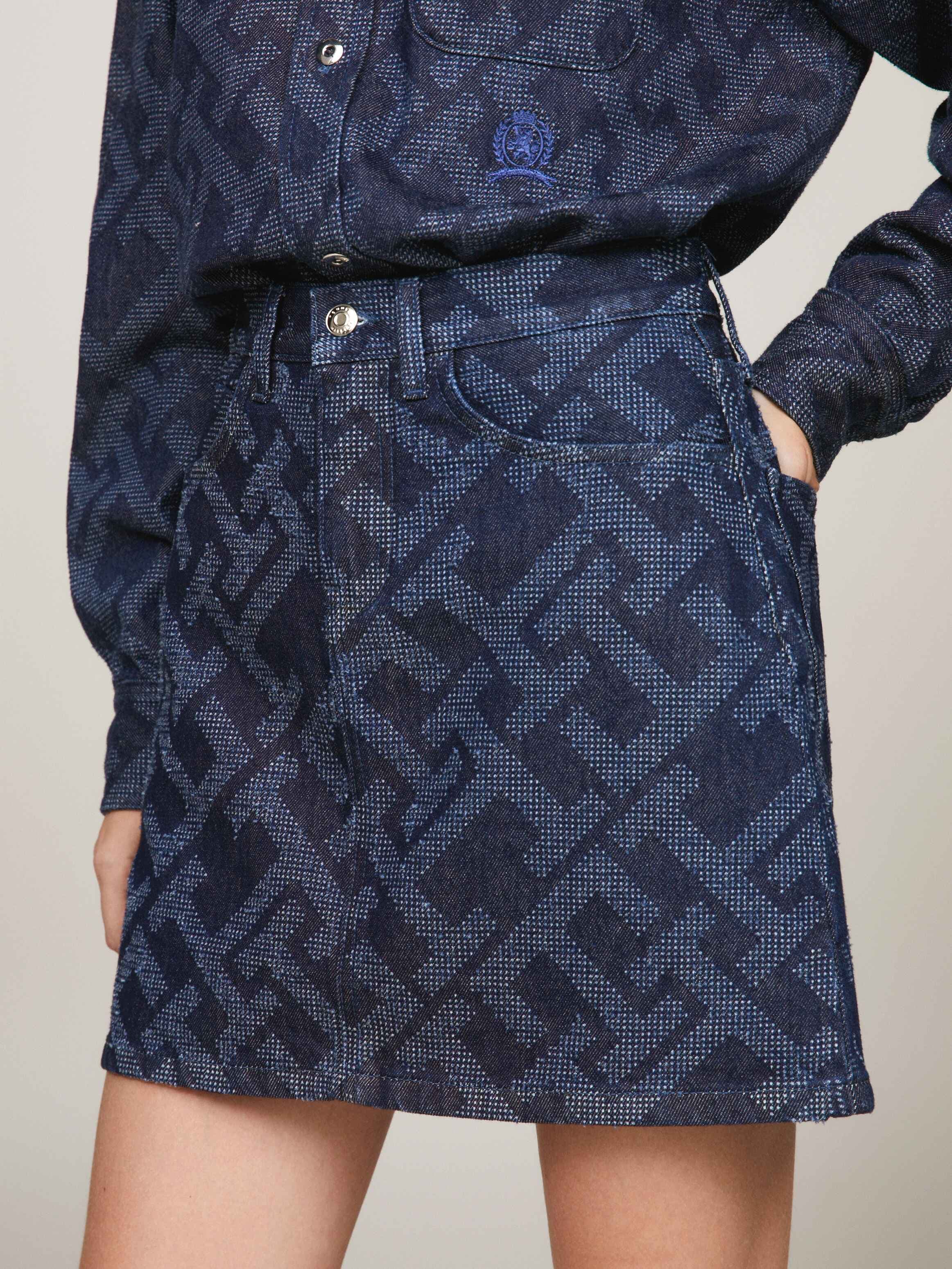 Crest TH Monogram Denim Mini Skirt