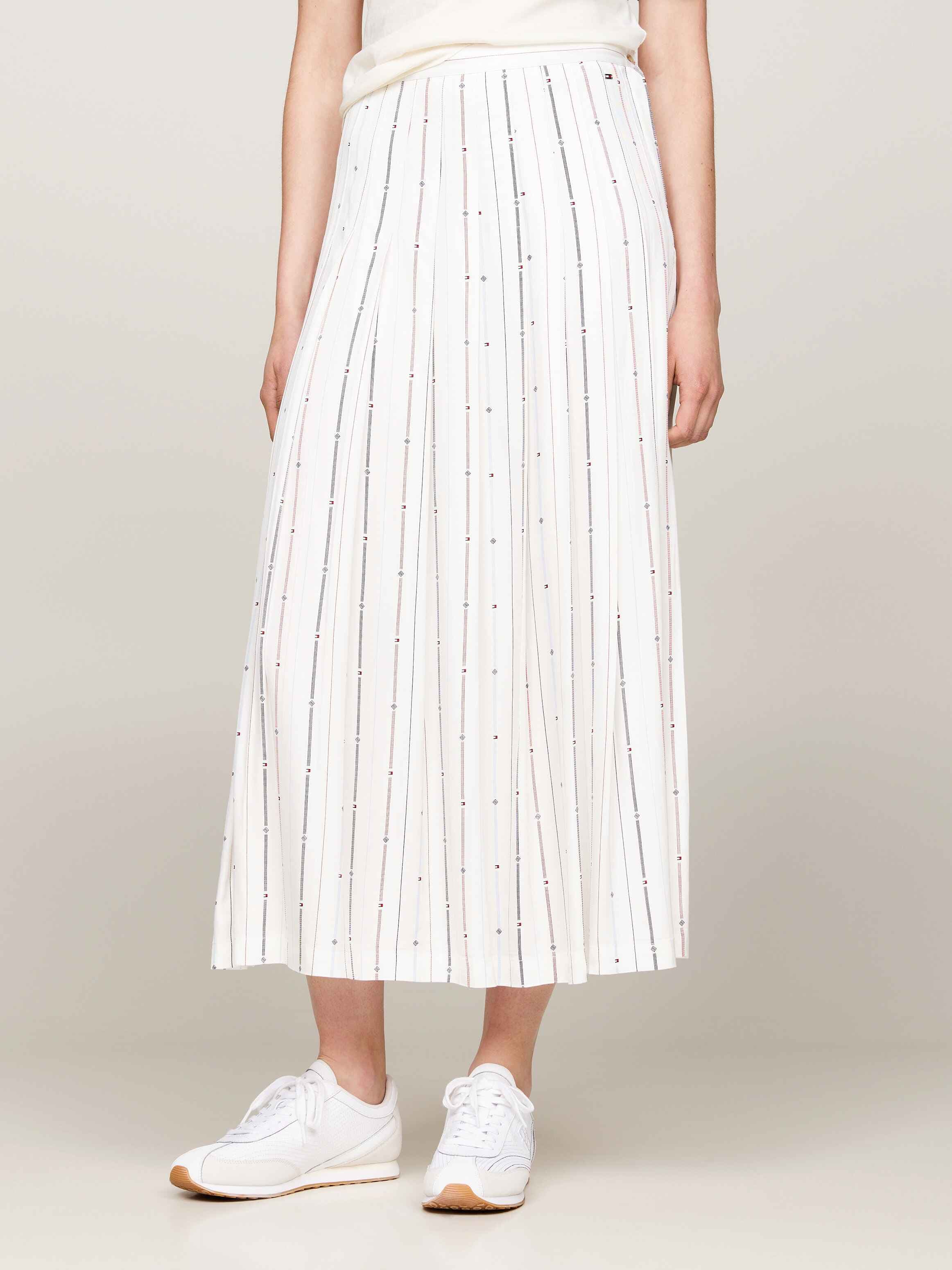 Foulard Flag Print Pleated Midi Skirt