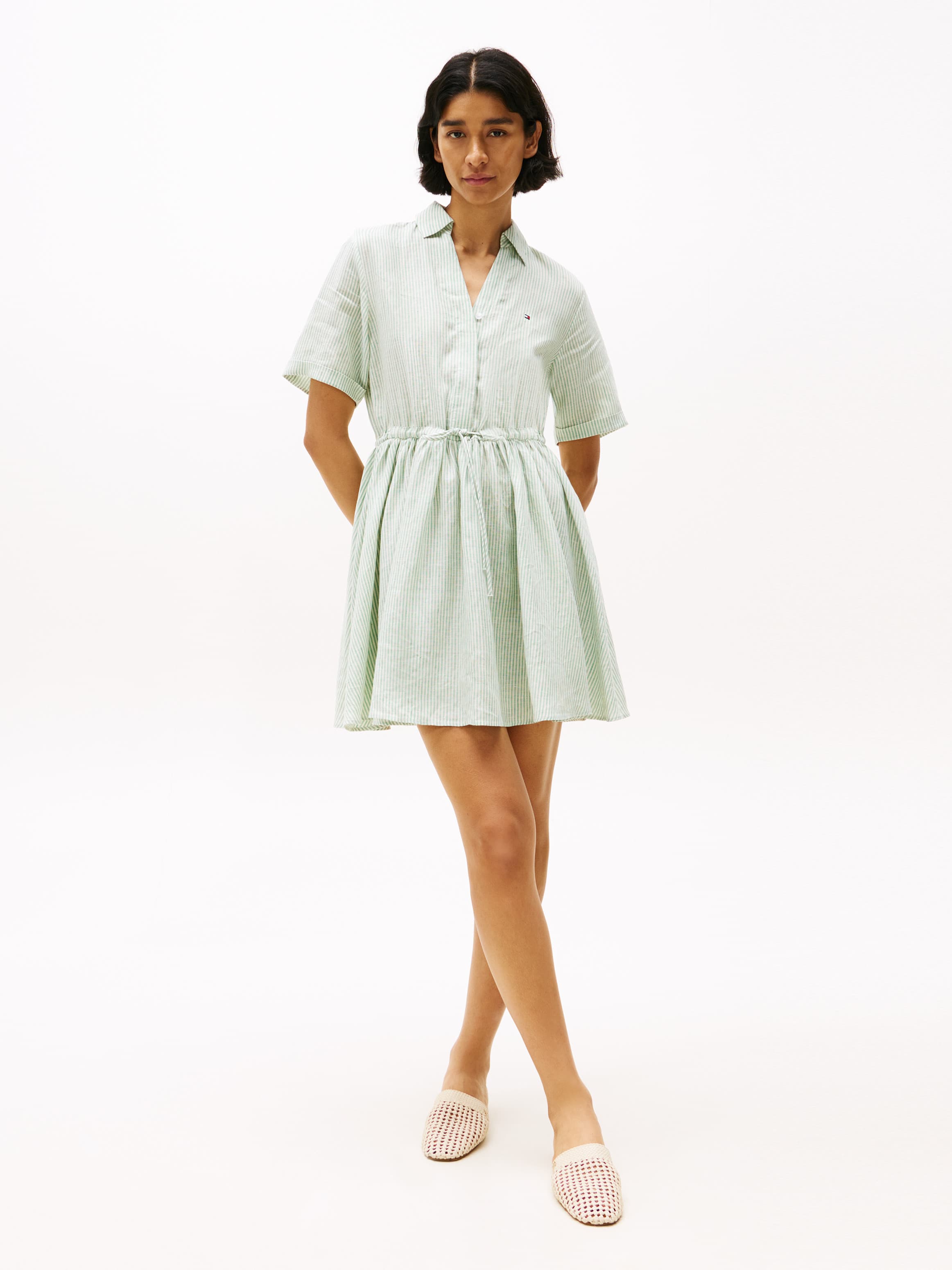 Pure Linen Mini Shirt Dress